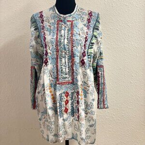 Johnny Was Isla Embroidered Floral-Print Blouse